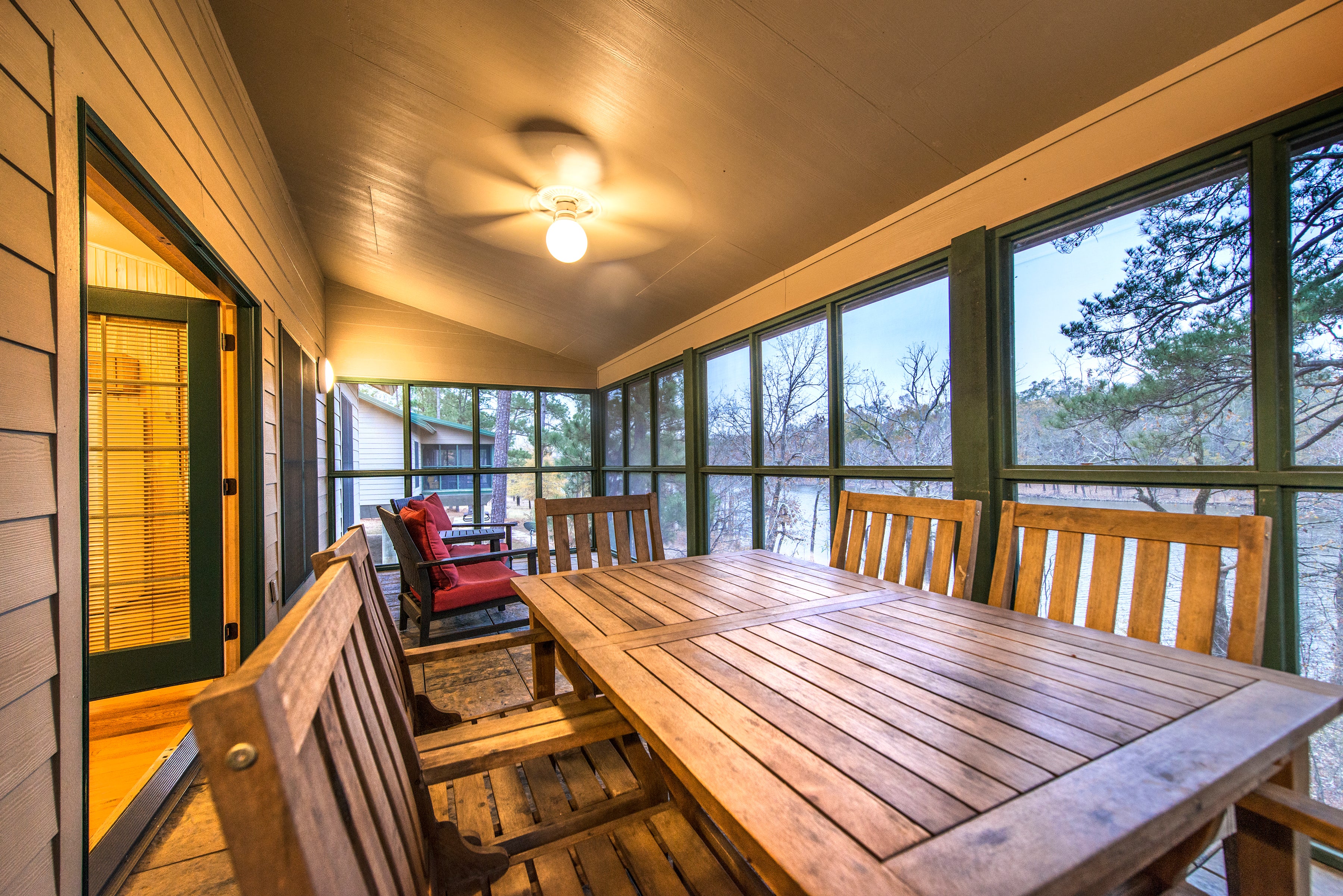 Moro Bay State Park cabin of screened in porch dining area overlooking the bay